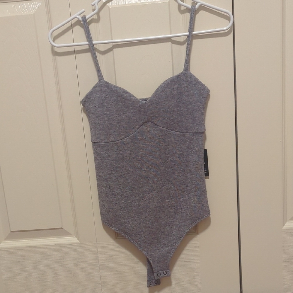 Express Women's Heather Gray Knit Bodysuit Bodycon